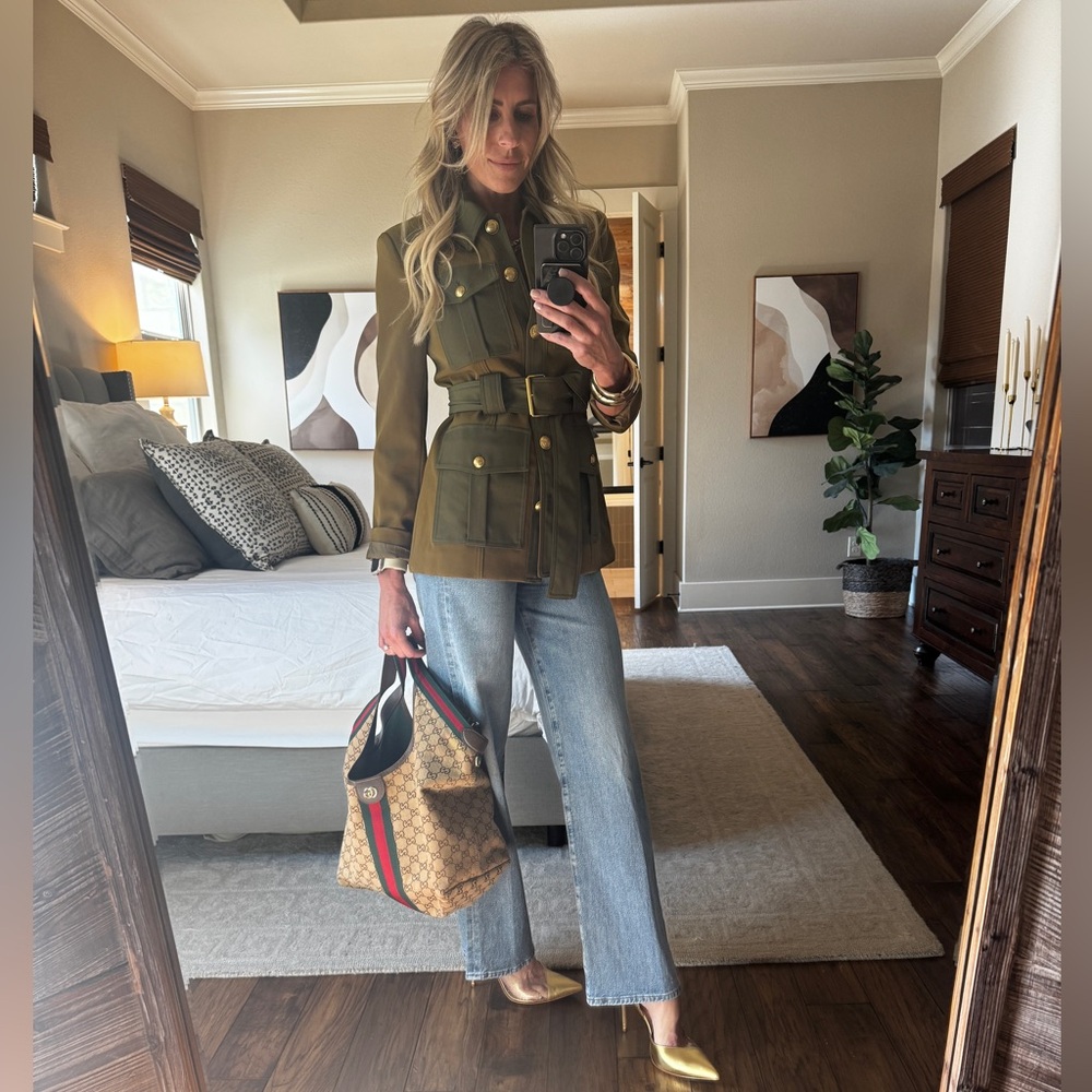 Avec Les Filles Army Green Utility Jacket with Gold Buttons - Picture 3 of 7